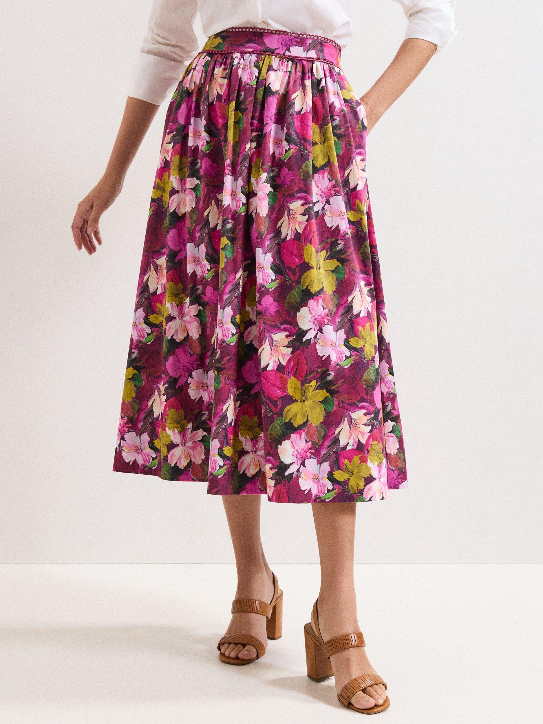 Product image 1 of 8, which shows Phase Eight Arina Floral Midi Skirt, Pink, 8
