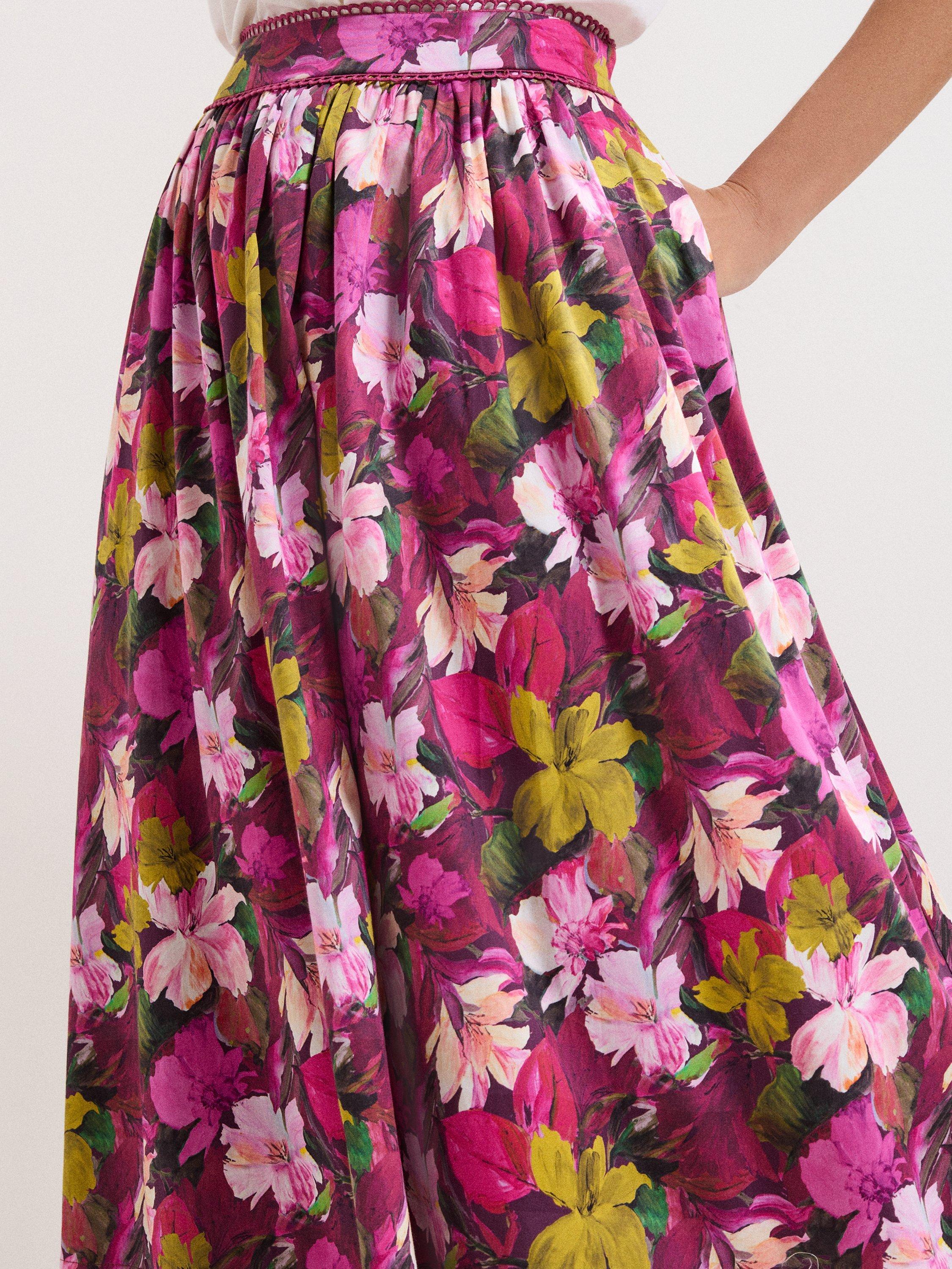 Product image 4 of 8, which shows Phase Eight Arina Floral Midi Skirt, Pink, 8