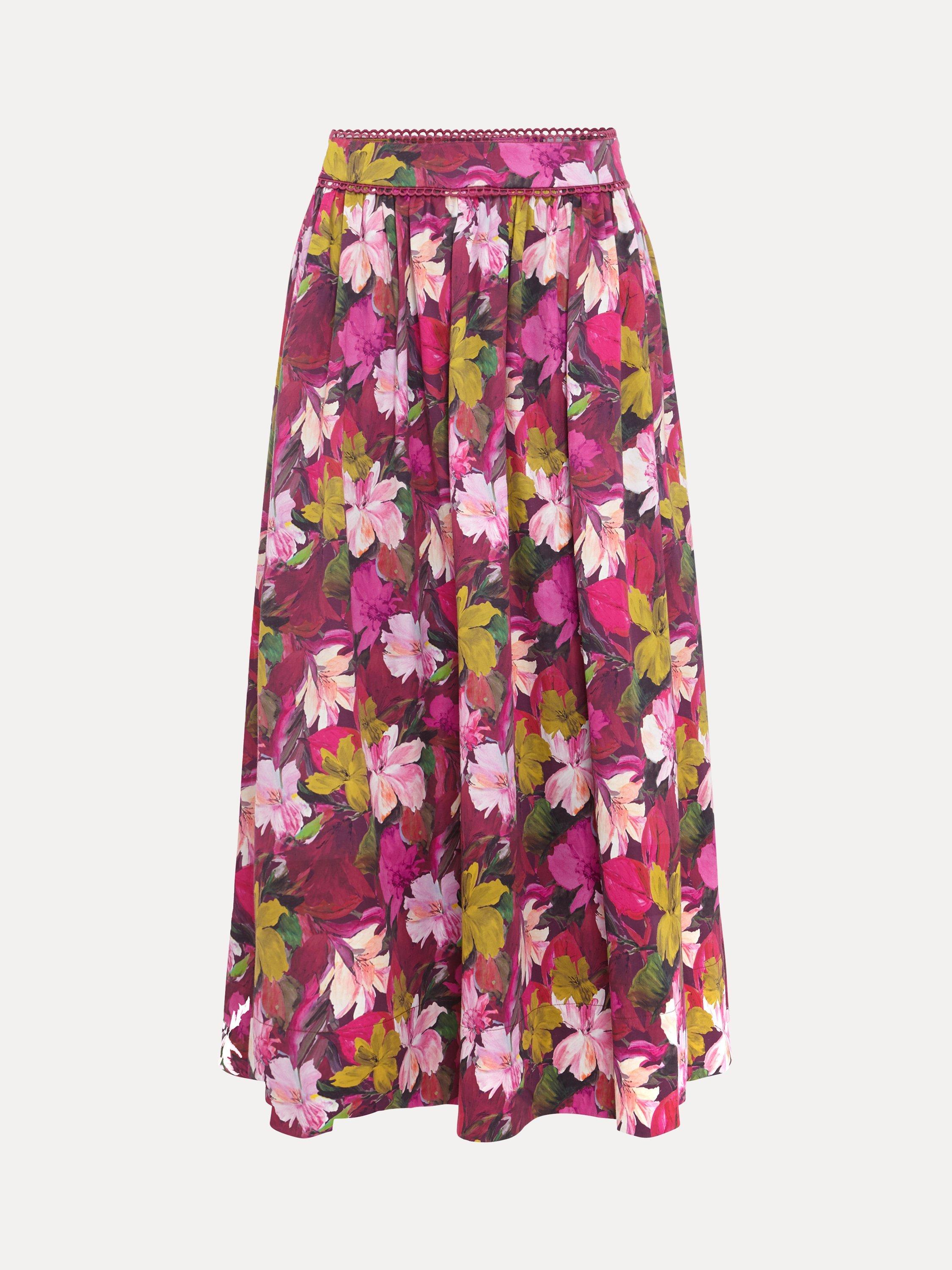 Product image 5 of 8, which shows Phase Eight Arina Floral Midi Skirt, Pink, 8