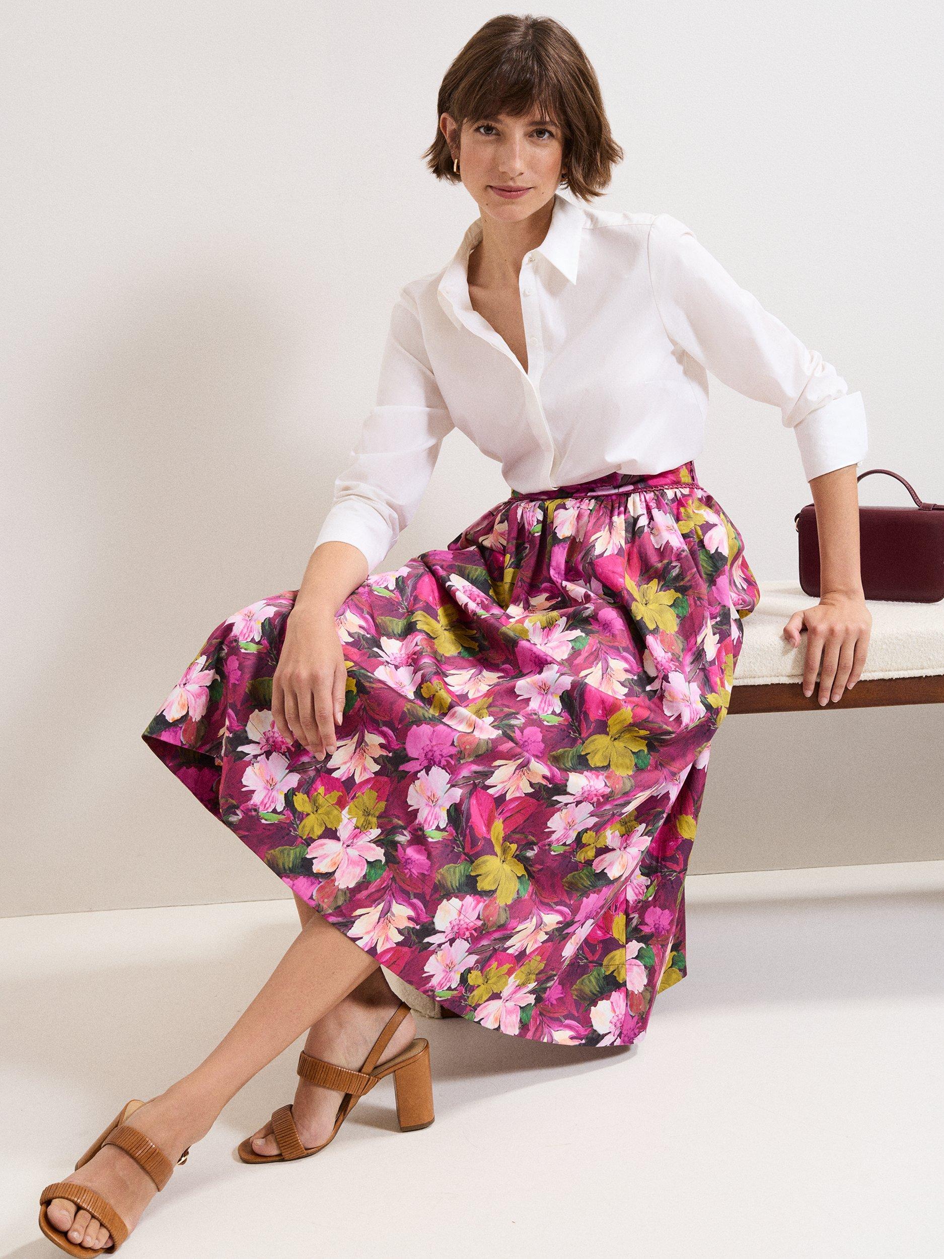 Product image 8 of 8, which shows Phase Eight Arina Floral Midi Skirt, Pink, 8