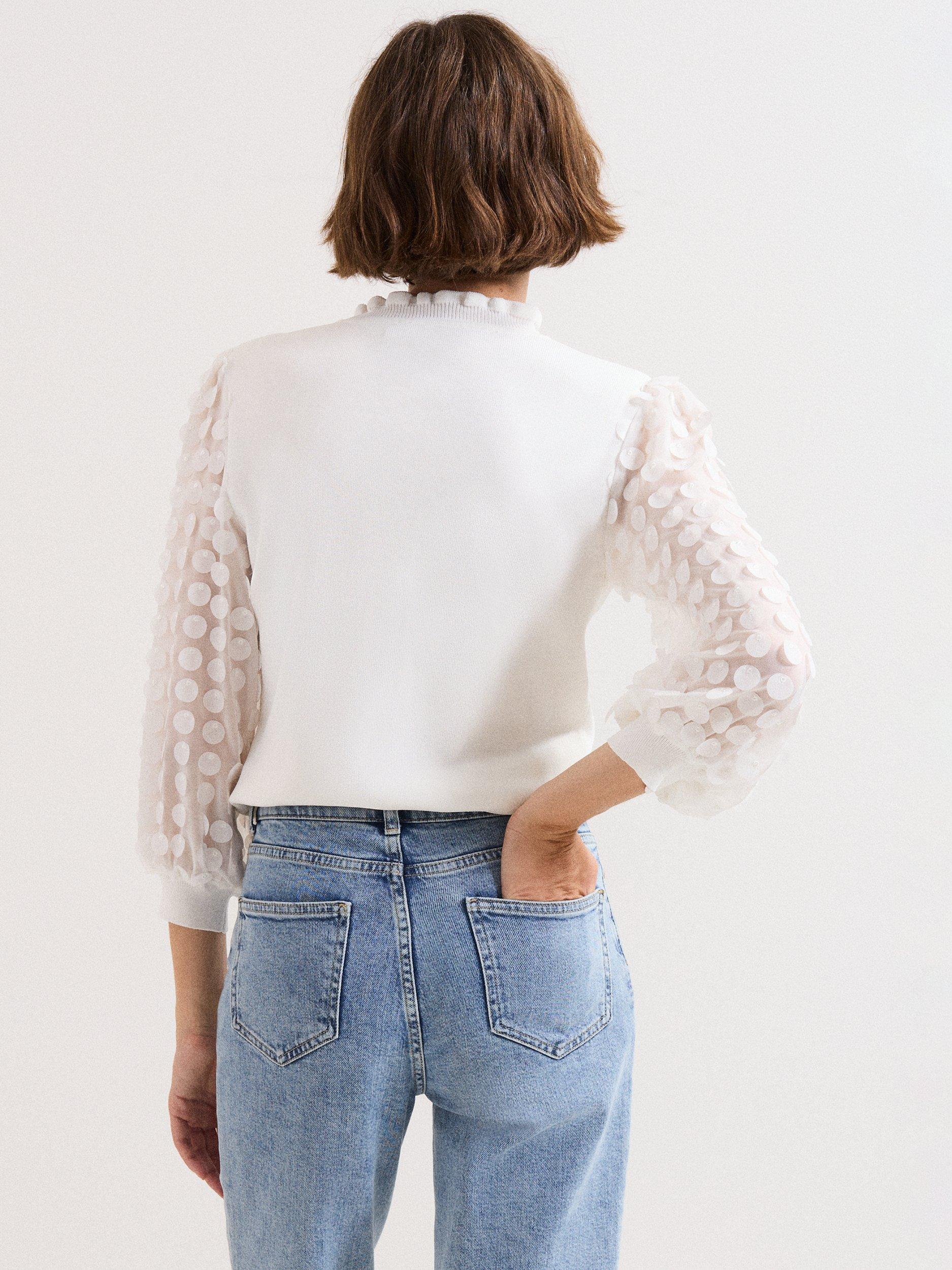 Product image 2 of 7, which shows Phase Eight Shelly Crew Neck Polka Dot Fine Knit Jumper, Ivory, XS