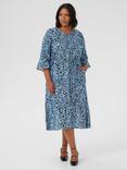 KAFFE Curve Amina Floral Midi Dress, Black/Windsurfer
