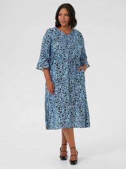 KAFFE Curve Amina Floral Midi Dress, Black/Windsurfer, Black/Windsurfer