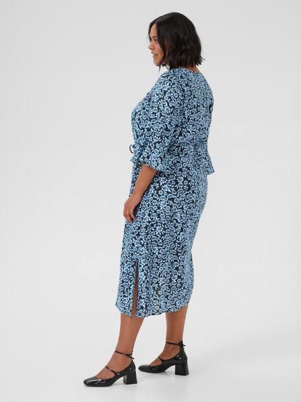 KAFFE Curve Amina Floral Midi Dress, Black/Windsurfer - view 2, Black/Windsurfer