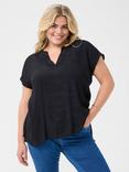 KAFFE Curve Alia V-Neck Top, Black Deep