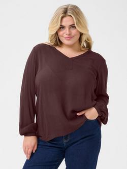 KAFFE Curve Ami Long Sleeve Top, Fudge, Fudge