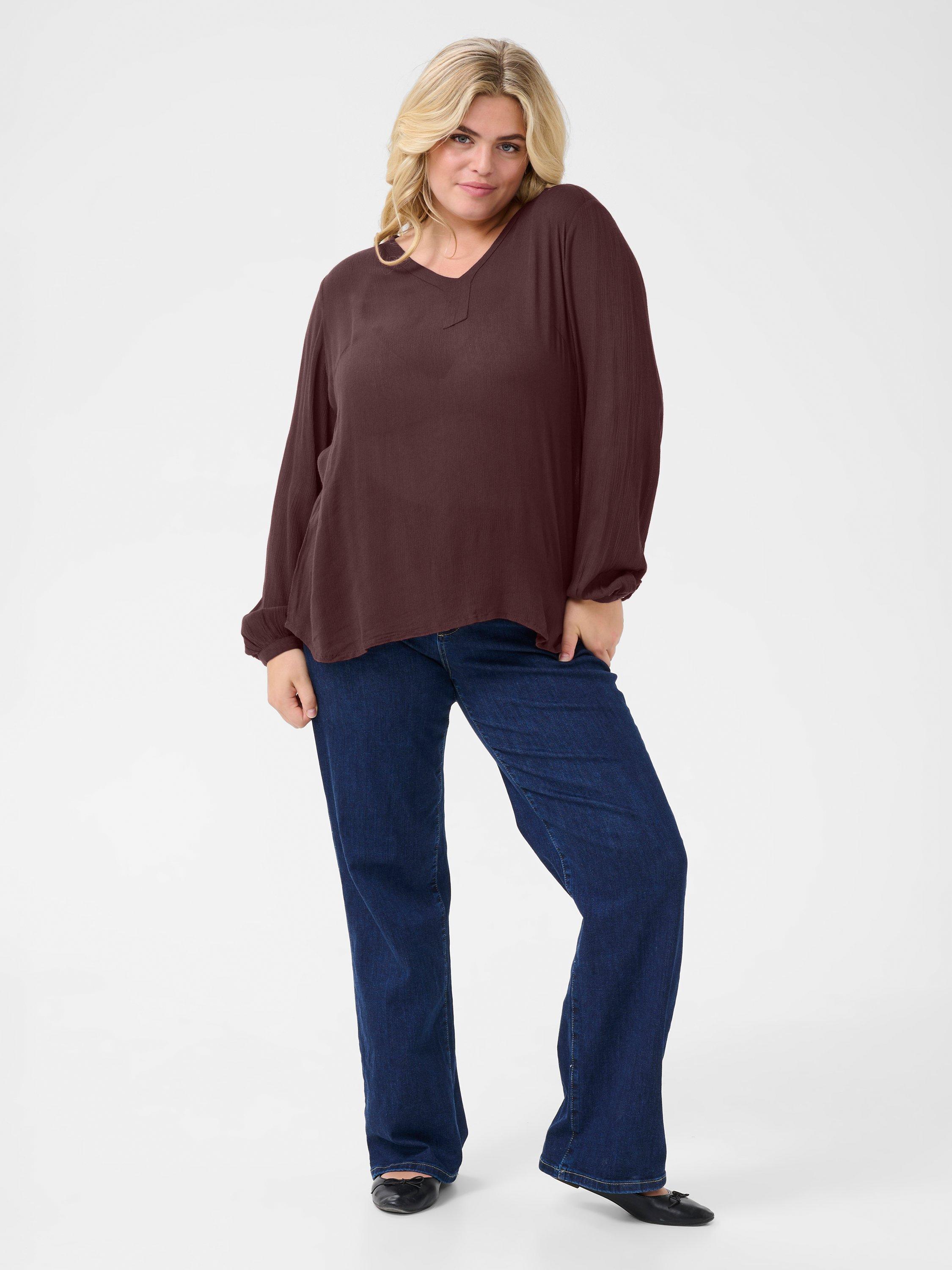 Product image 3 of 6, which shows KAFFE Curve Ami Long Sleeve Top, Fudge, 18
