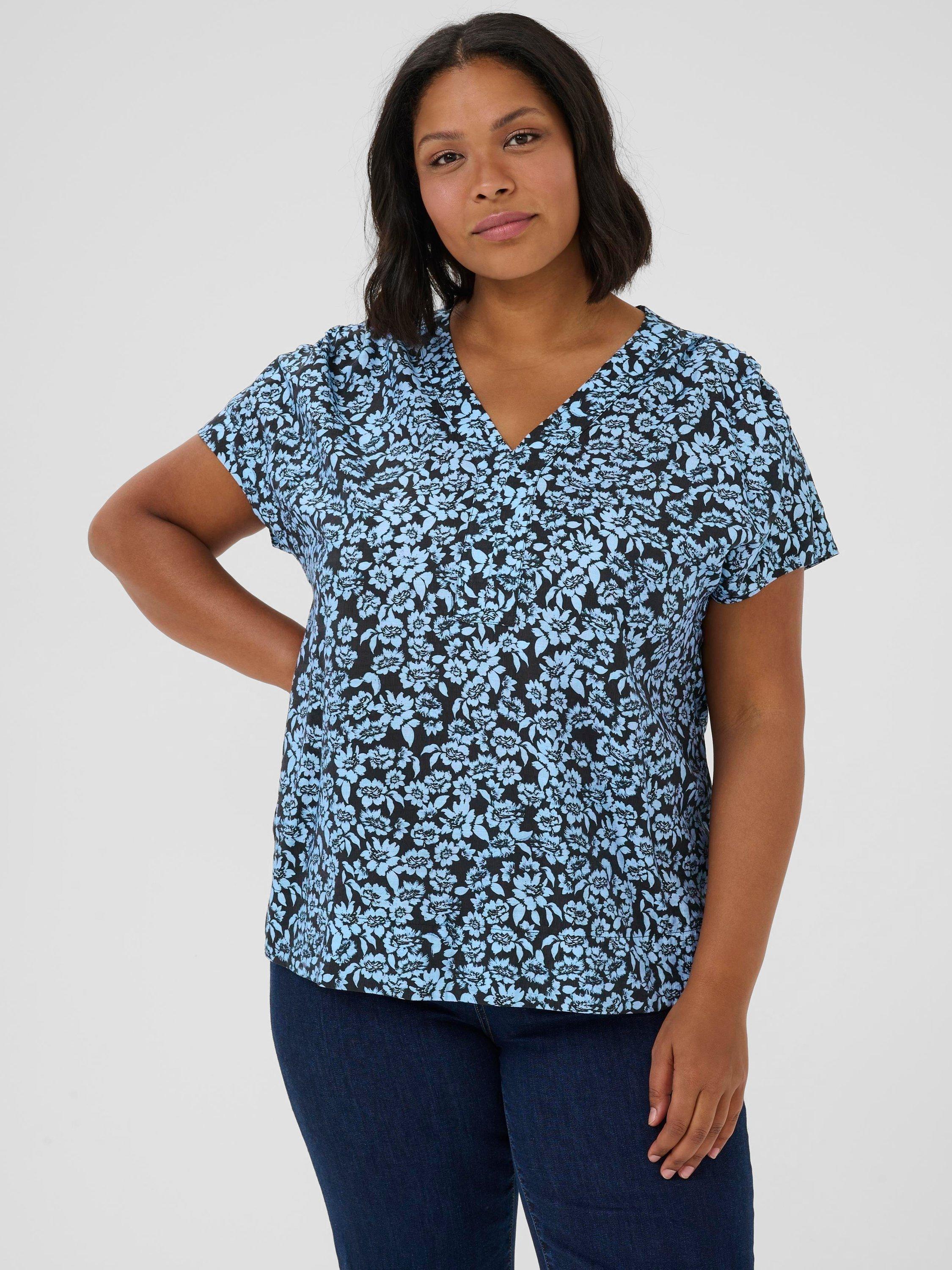 Product image 1 of 6, which shows KAFFE Curve Amina Floral Top, Black/Windsurfer, 18
