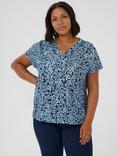 KAFFE Curve Amina Floral Top, Black/Windsurfer