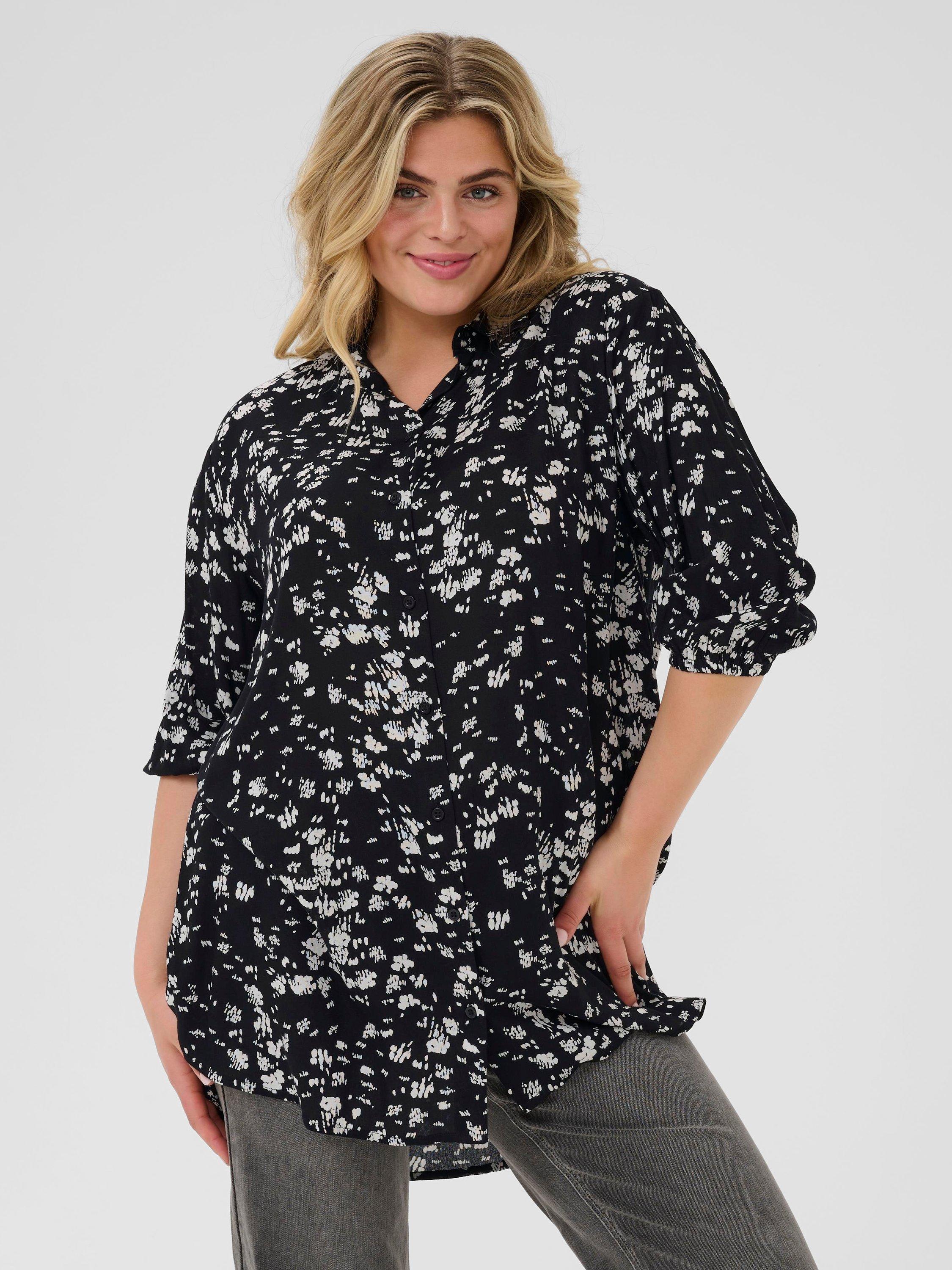 Product image 1 of 6, which shows KAFFE Curve Sonna Abstract Shirt, Black/Chalk, 22