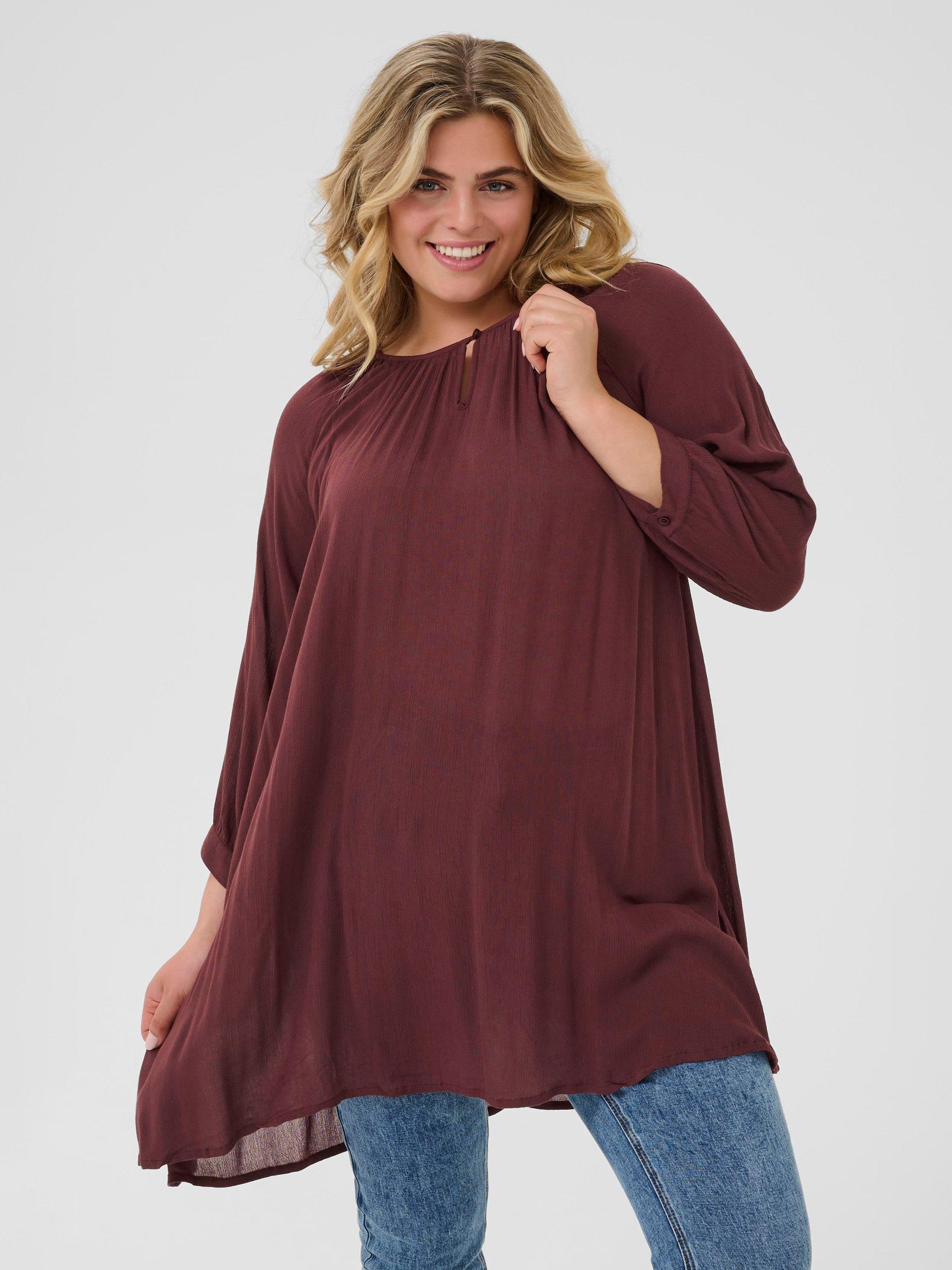 Product image 1 of 6, which shows KAFFE Curve Ami Tunic Top, Fudge, 18