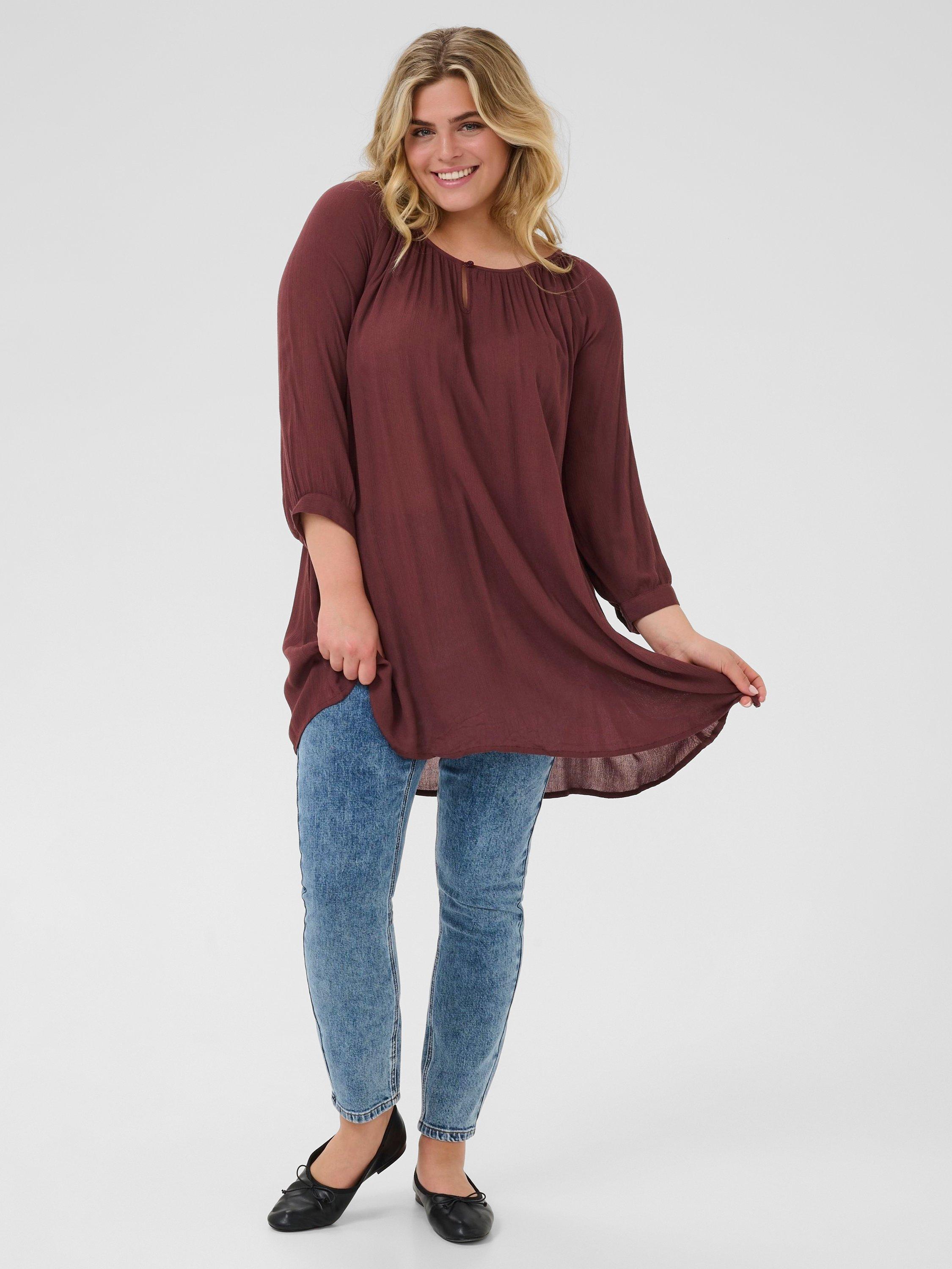 Product image 3 of 6, which shows KAFFE Curve Ami Tunic Top, Fudge, 18