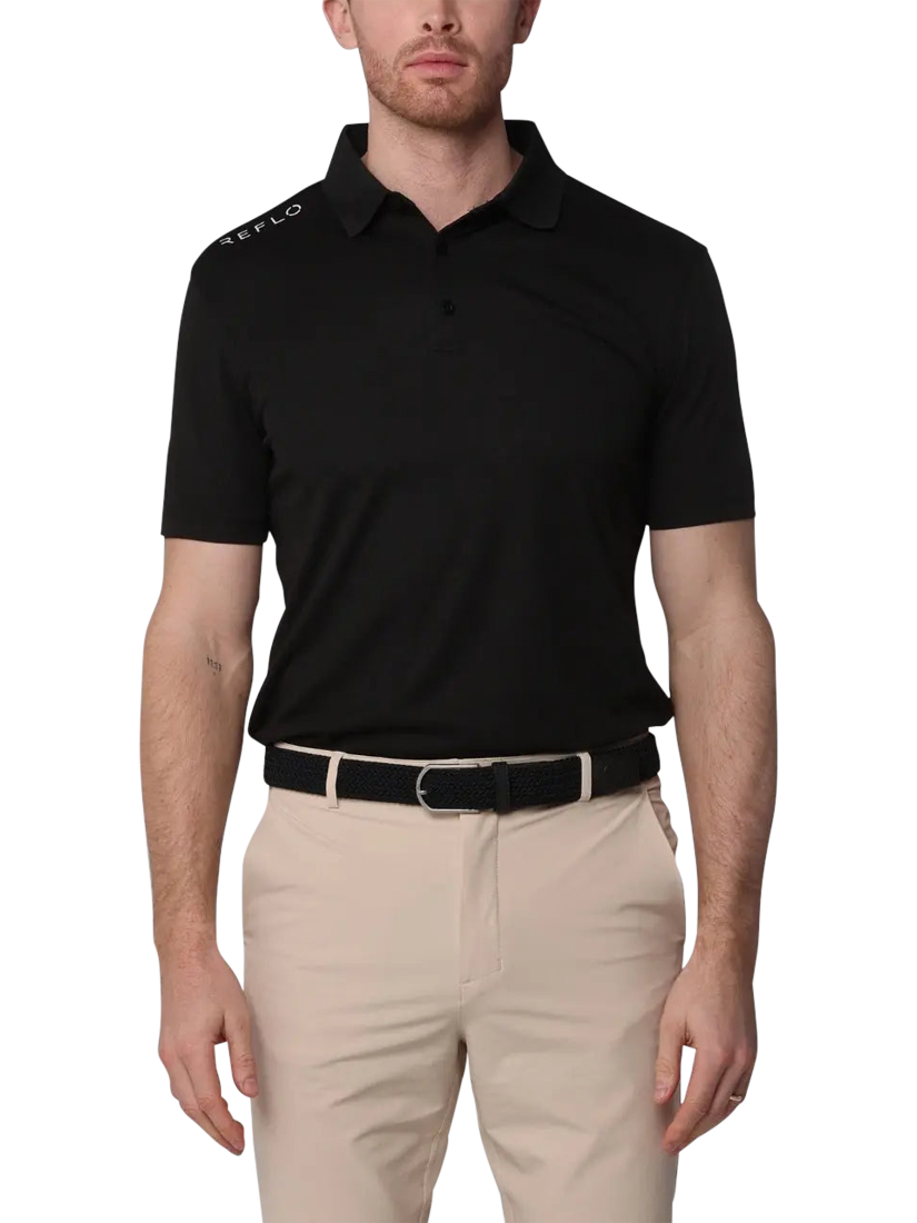 Product image 1 of 6, which shows REFLO Bohai Short Sleeve Polo Shirt, Black, XS
