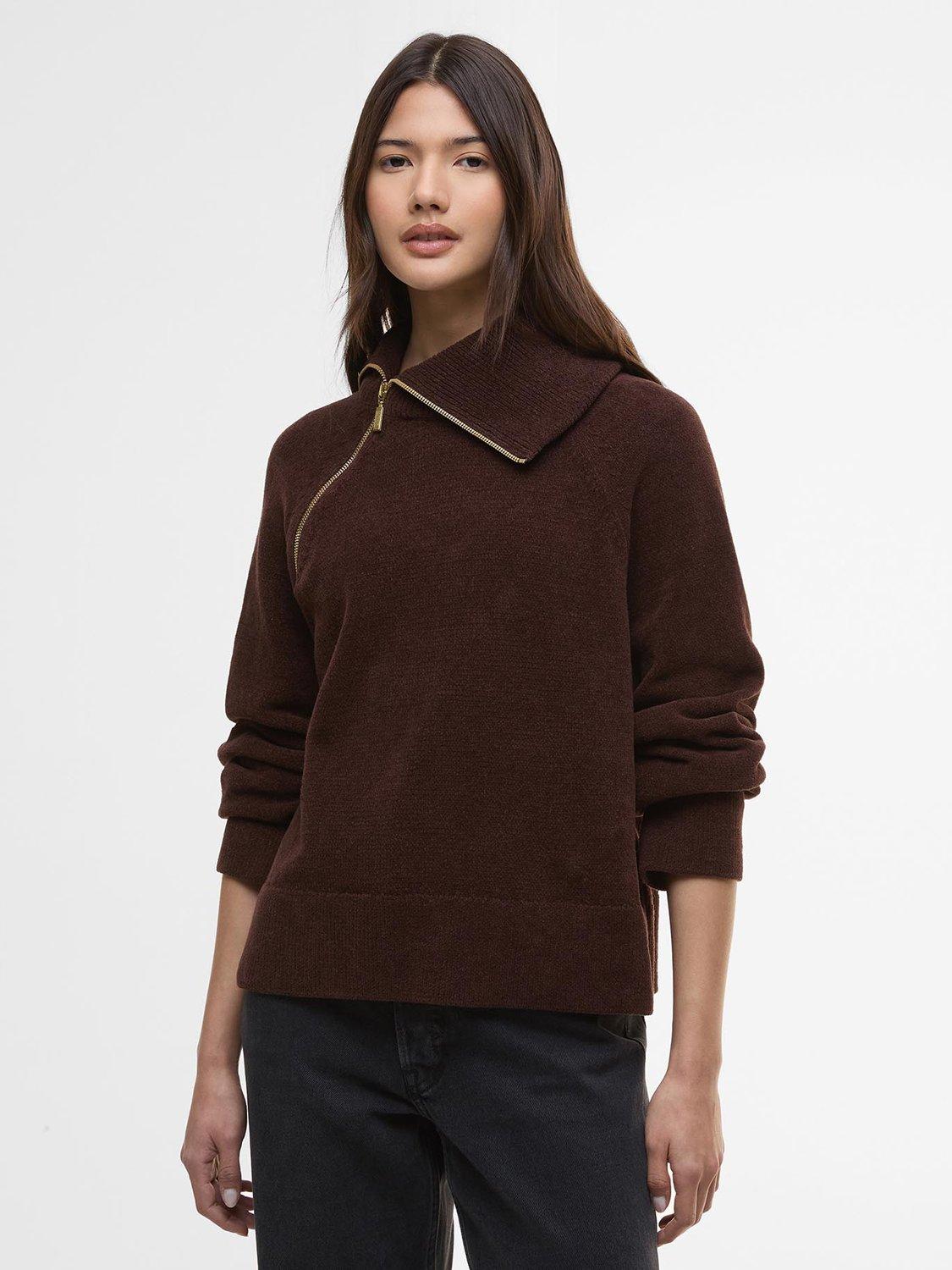 Barbour International Saskia Zip Neck Jumper, Chocolate