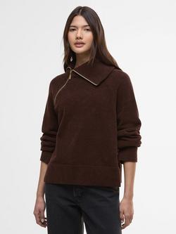 Barbour International Saskia Zip Neck Jumper, Chocolate, Chocolate