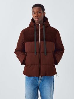 John Lewis x LABRUM Nylon & Cord Hooded Puffer Jacket, Bitter Chocolate, Bitter Chocolate