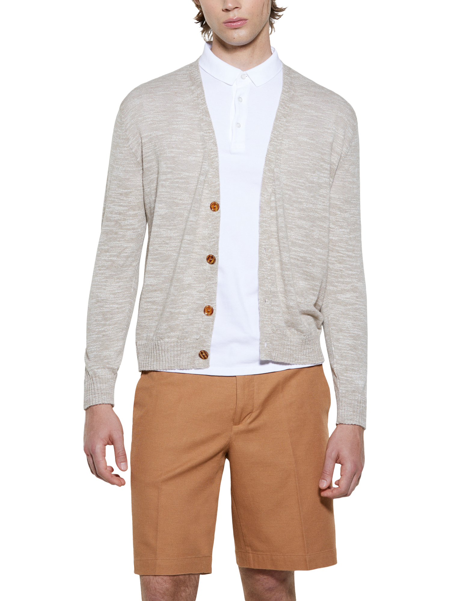 Product image 1 of 5, which shows SISLEY Button Down Cotton Blend Cardigan, Beige, S
