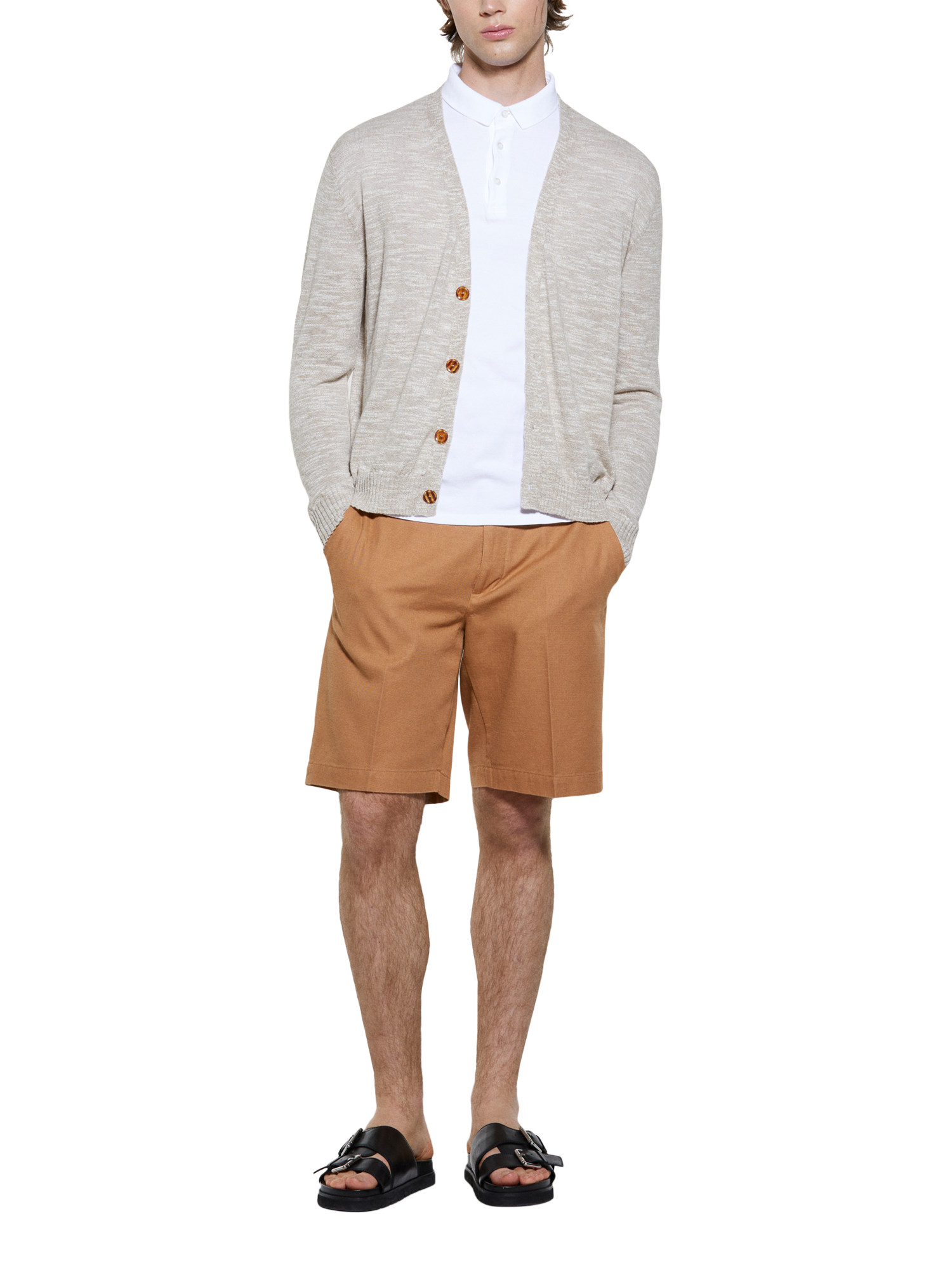 Product image 3 of 5, which shows SISLEY Button Down Cotton Blend Cardigan, Beige, S
