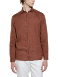 SISLEY Regular Fit Linen Long Sleeve Shirt, Brown