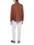 SISLEY Regular Fit Linen Long Sleeve Shirt, Brown