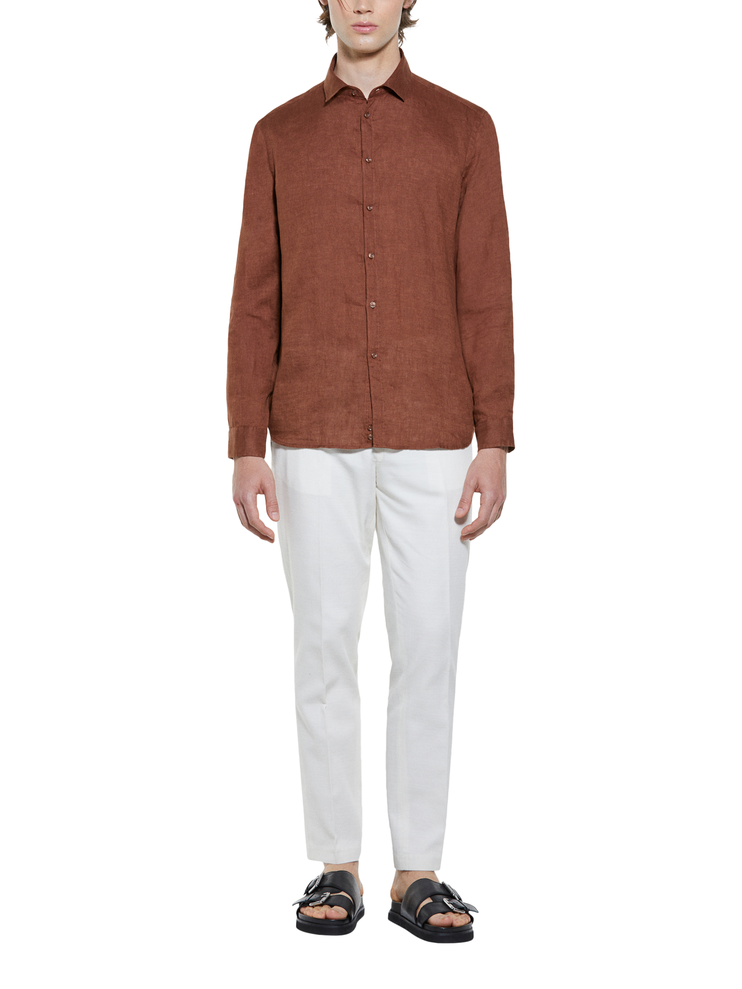 Product image 3 of 5, which shows SISLEY Regular Fit Linen Long Sleeve Shirt, Brown, S