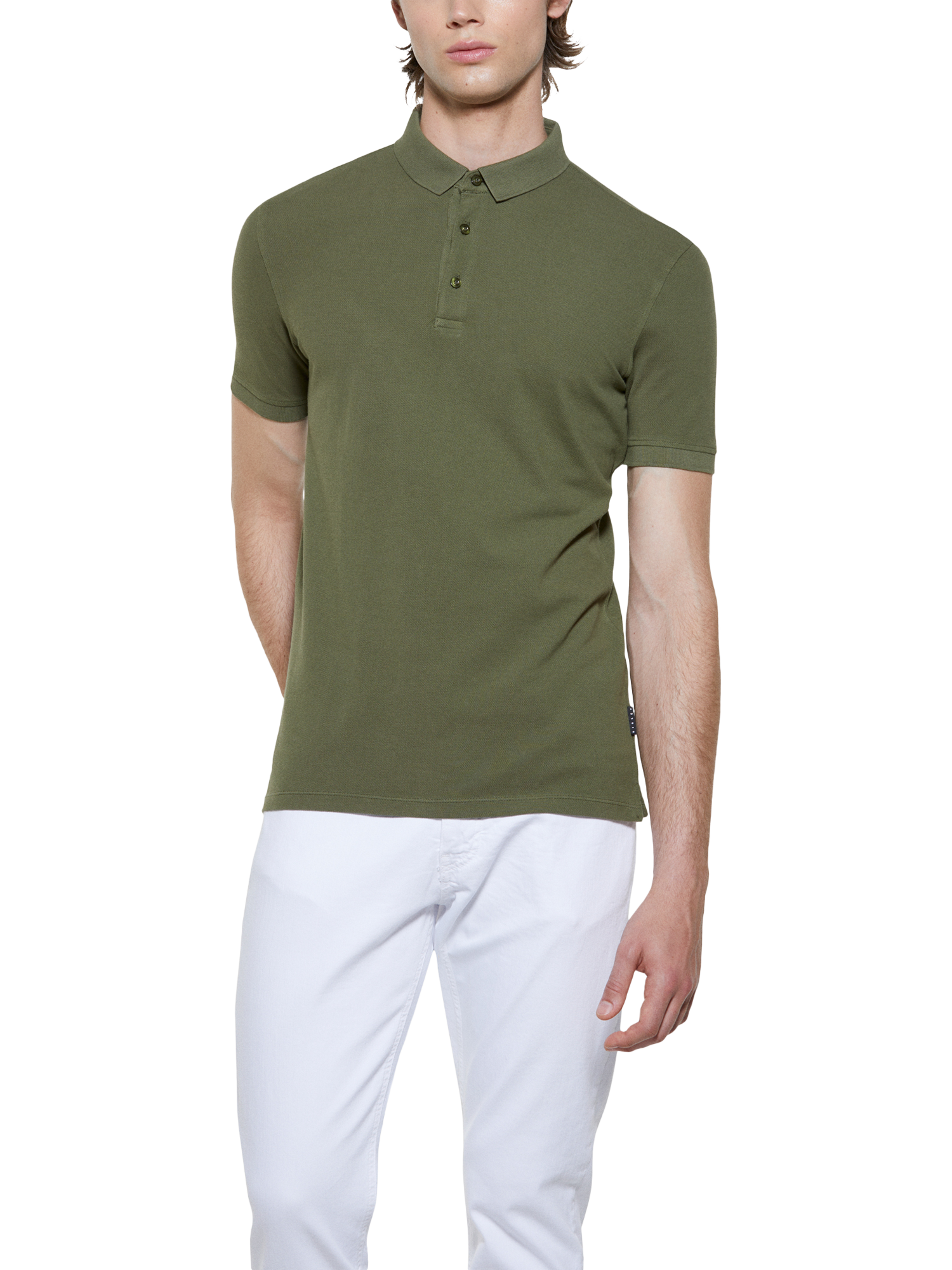 Product image 1 of 5, which shows SISLEY Cotton Pique Polo Shirt, Green, S