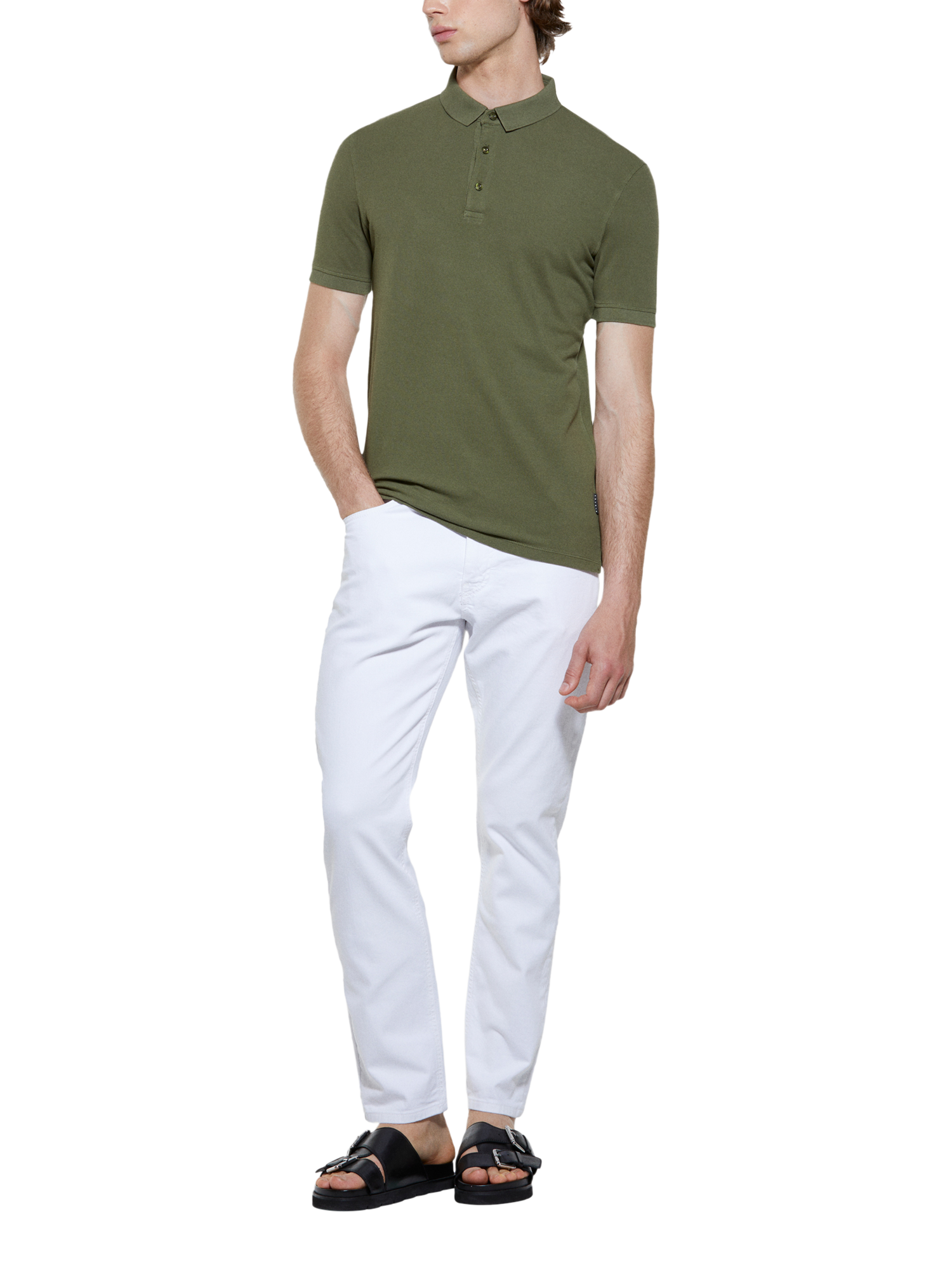 Product image 3 of 5, which shows SISLEY Cotton Pique Polo Shirt, Green, S