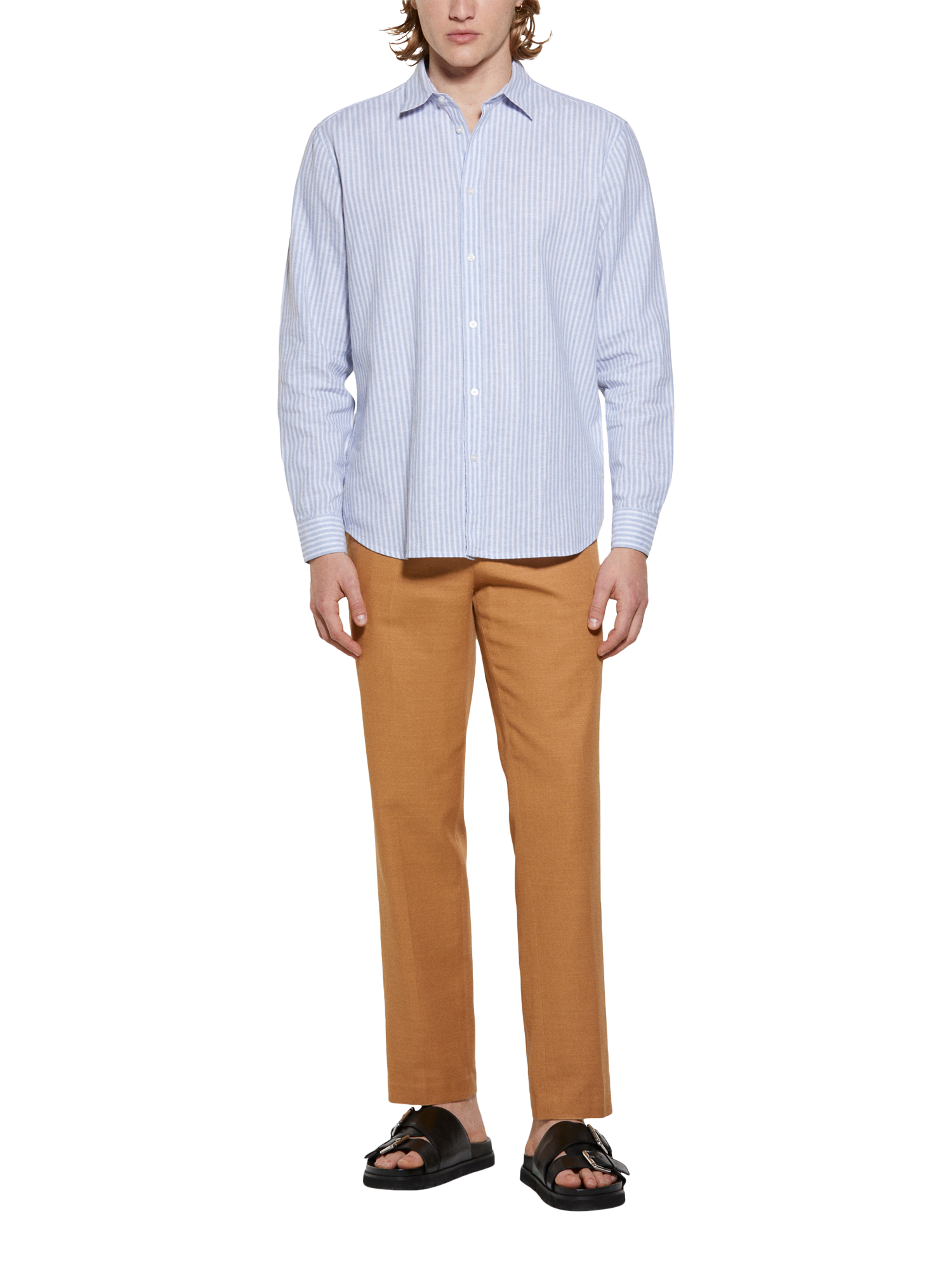 Product image 3 of 5, which shows SISLEY Linen Blend Regular Fit Stripe Shirt, White, S