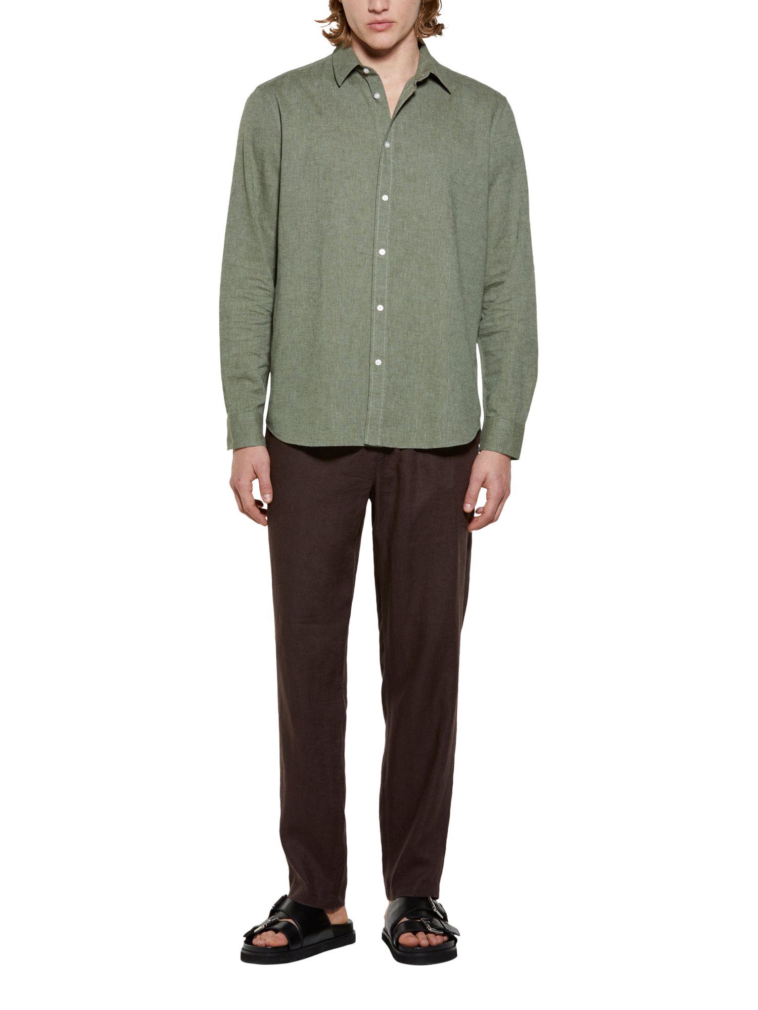 Product image 3 of 5, which shows SISLEY Linen Blend Regular Fit Shirt, Green, S