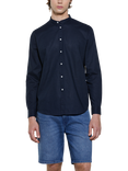 SISLEY Linen Cotton Blend Mandarin Collar Shirt, Blue