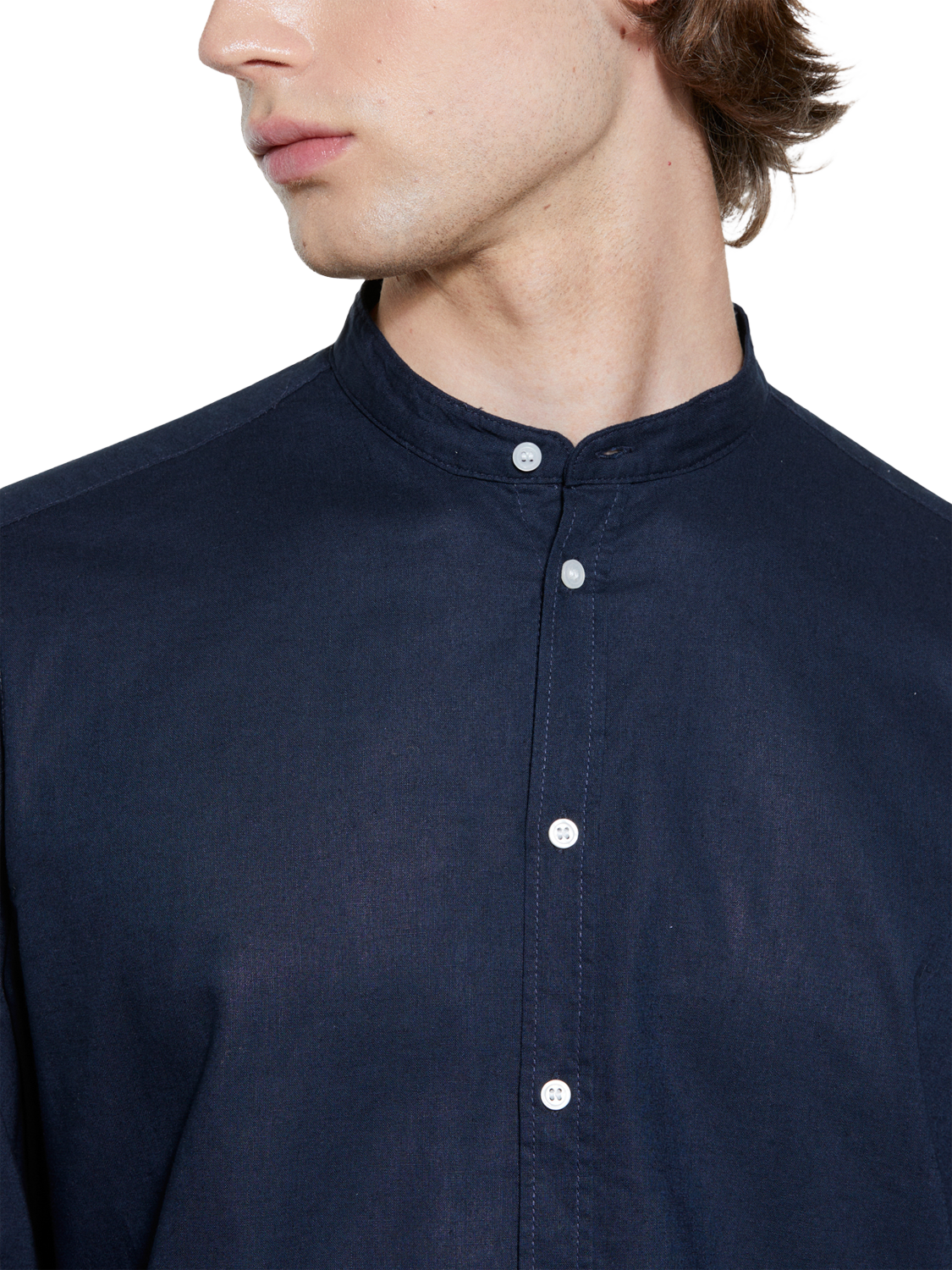 Product image 4 of 5, which shows SISLEY Linen Cotton Blend Mandarin Collar Shirt, Blue, S
