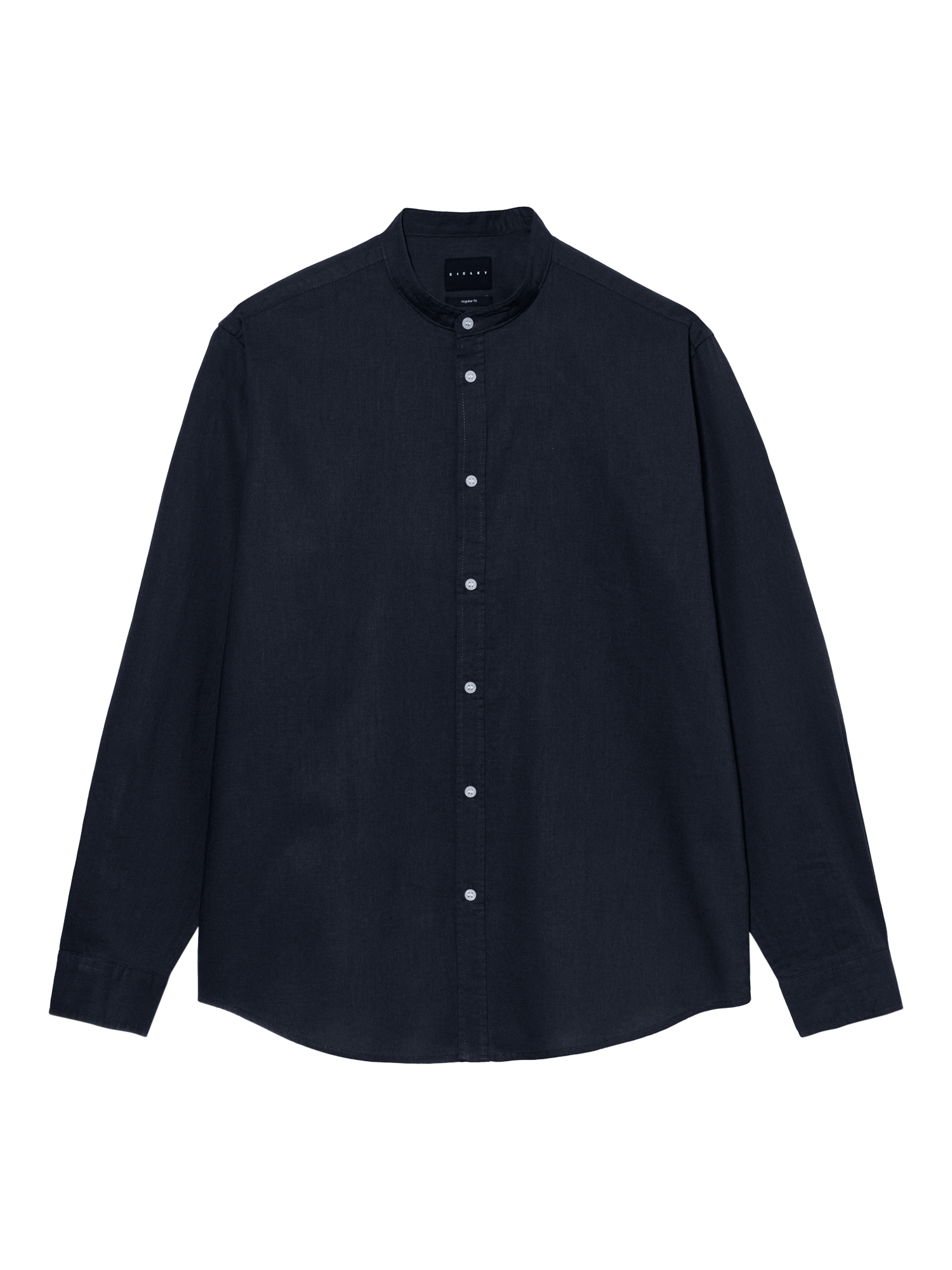 Product image 5 of 5, which shows SISLEY Linen Cotton Blend Mandarin Collar Shirt, Blue, S
