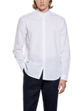 SISLEY Linen Blend Regular Fit Mandarin Collar Shirt, White