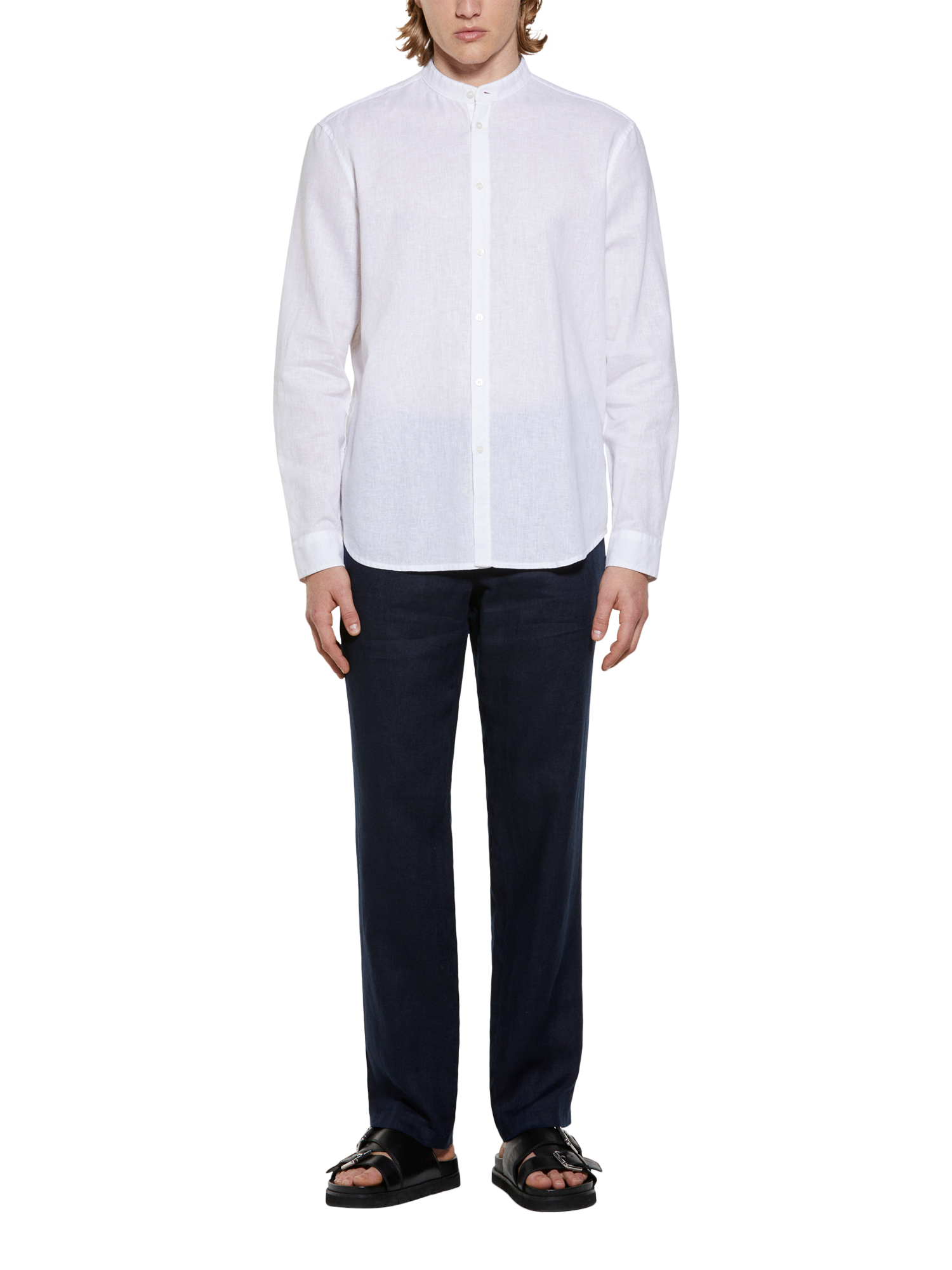 Product image 3 of 5, which shows SISLEY Linen Blend Regular Fit Mandarin Collar Shirt, White, S