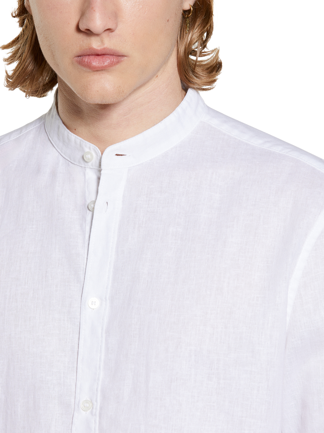 Product image 4 of 5, which shows SISLEY Linen Blend Regular Fit Mandarin Collar Shirt, White, S