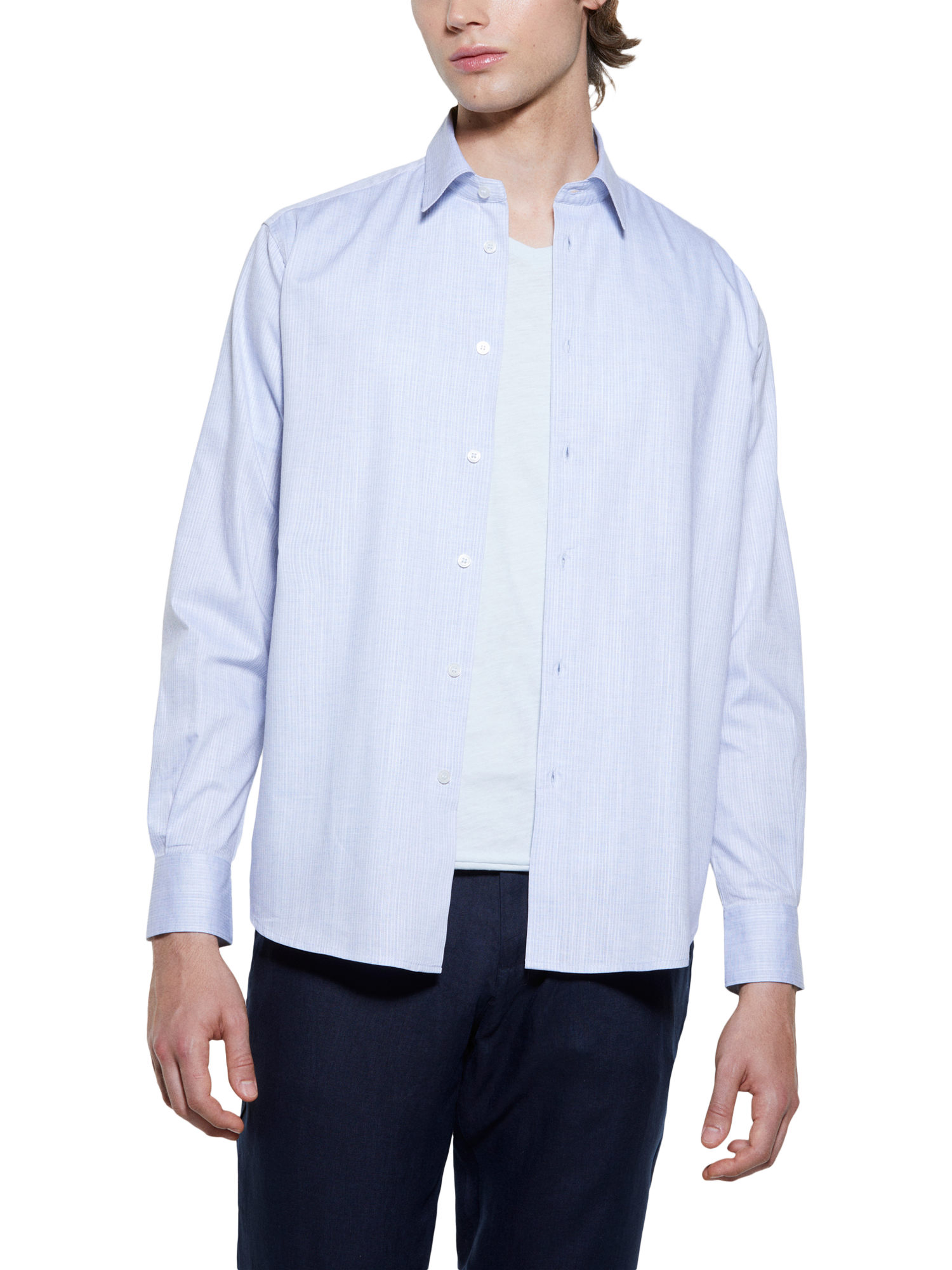 Product image 1 of 5, which shows SISLEY Stretch Cotton Blend Regular Fit Textured Shirt, Blue, S
