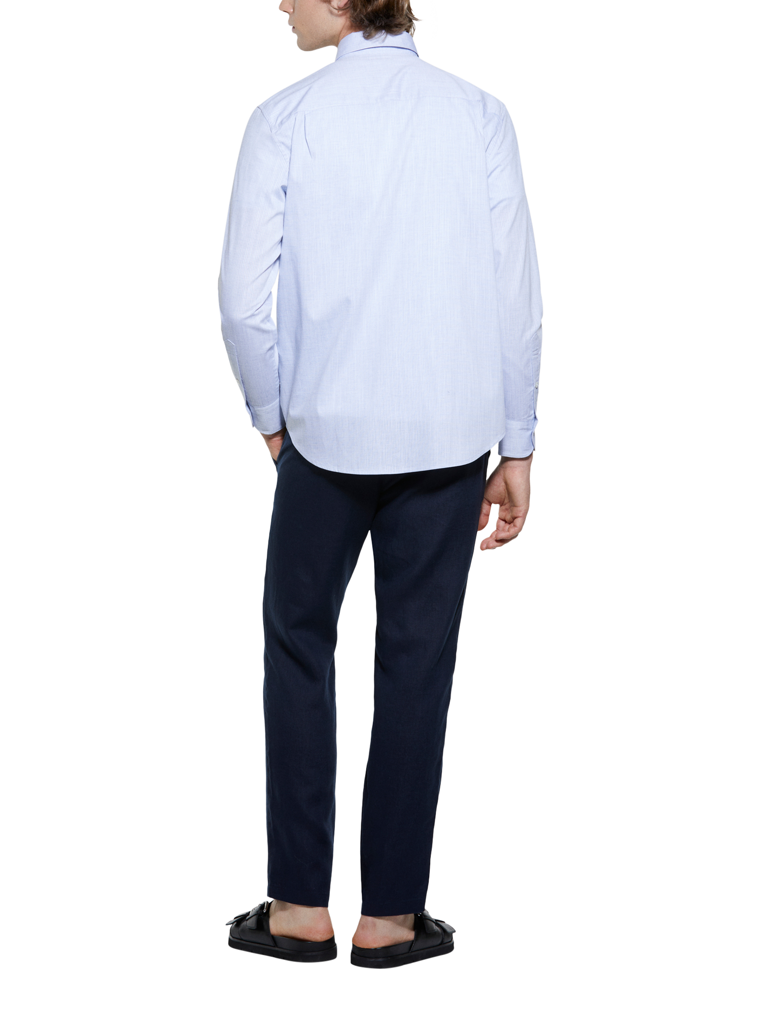 Product image 2 of 5, which shows SISLEY Stretch Cotton Blend Regular Fit Textured Shirt, Blue, S