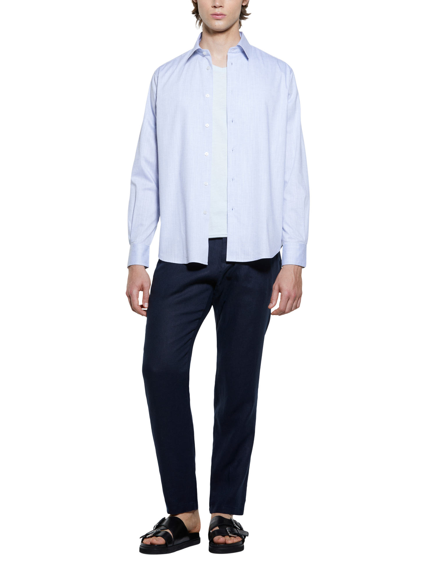 Product image 3 of 5, which shows SISLEY Stretch Cotton Blend Regular Fit Textured Shirt, Blue, S