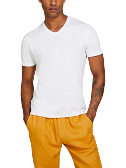 SISLEY Slim Fit Cotton Short Sleeve V-Neck T-Shirt, White, White