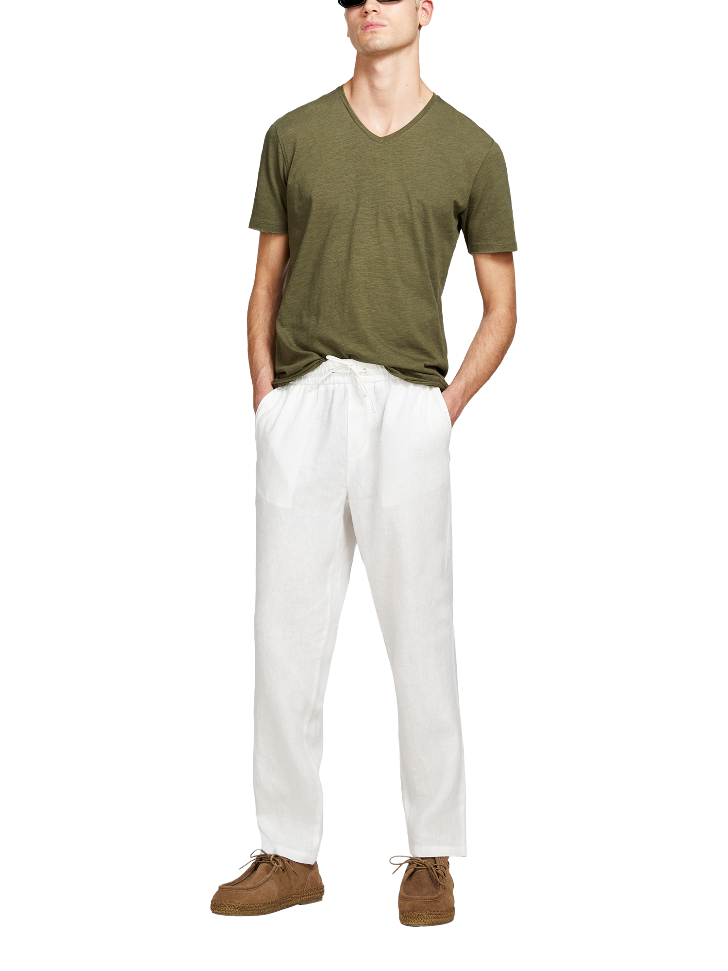 Product image 3 of 5, which shows SISLEY Slim Fit Cotton Short Sleeve V-Neck T-Shirt, Green, S