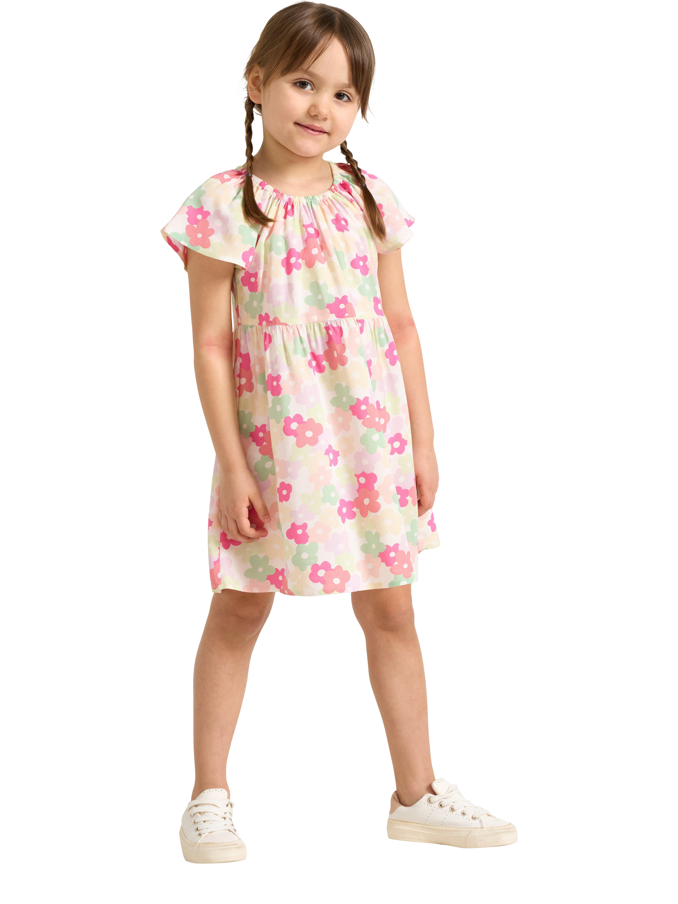 Product image 1 of 6, which shows Lindex Kids' Short Sleeved Floral Print Dress, Light Pink, 2-3 years