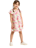 Lindex Kids' Short Sleeved Floral Print Dress, Light Pink