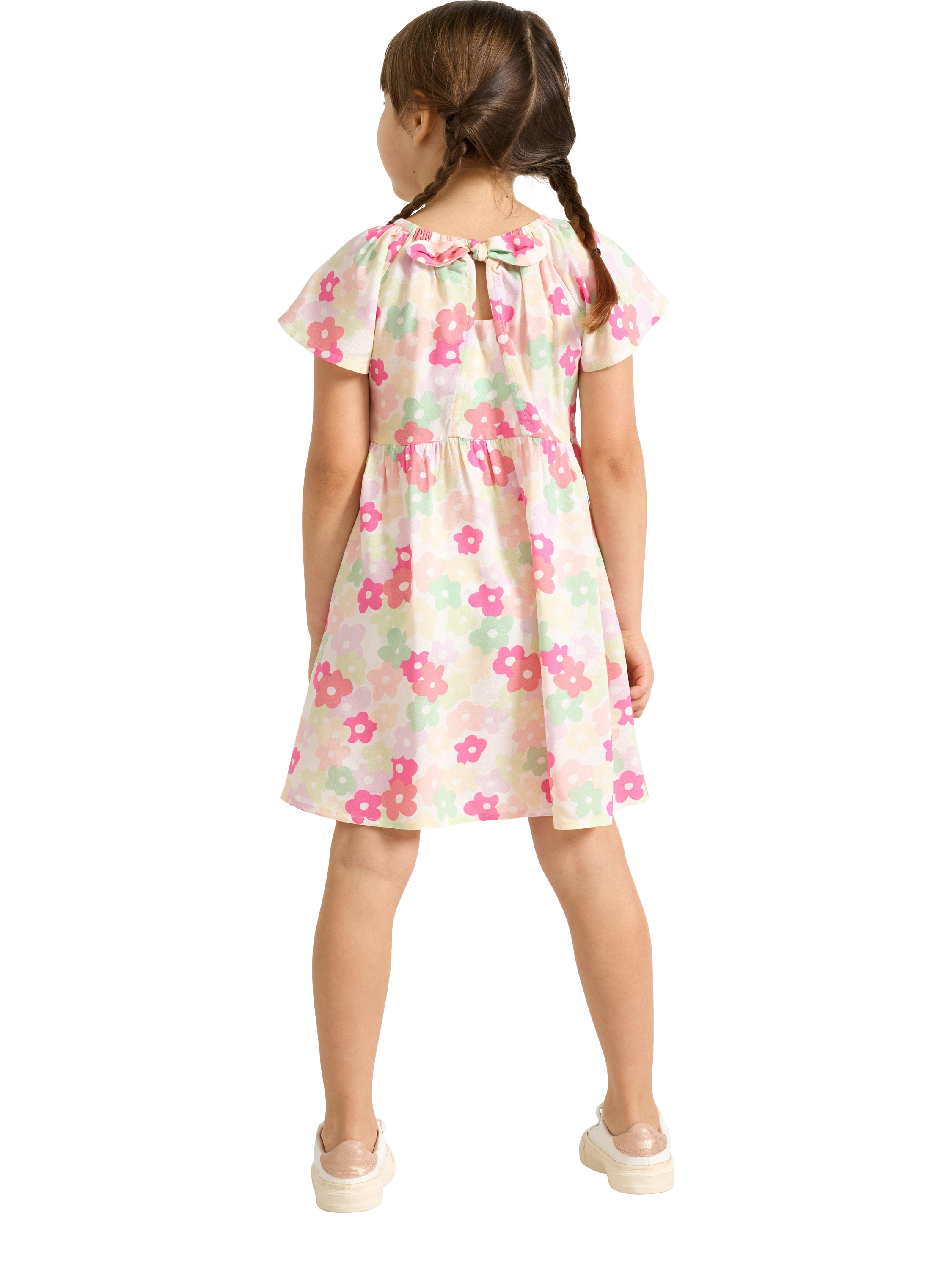 Product image 2 of 6, which shows Lindex Kids' Short Sleeved Floral Print Dress, Light Pink, 2-3 years