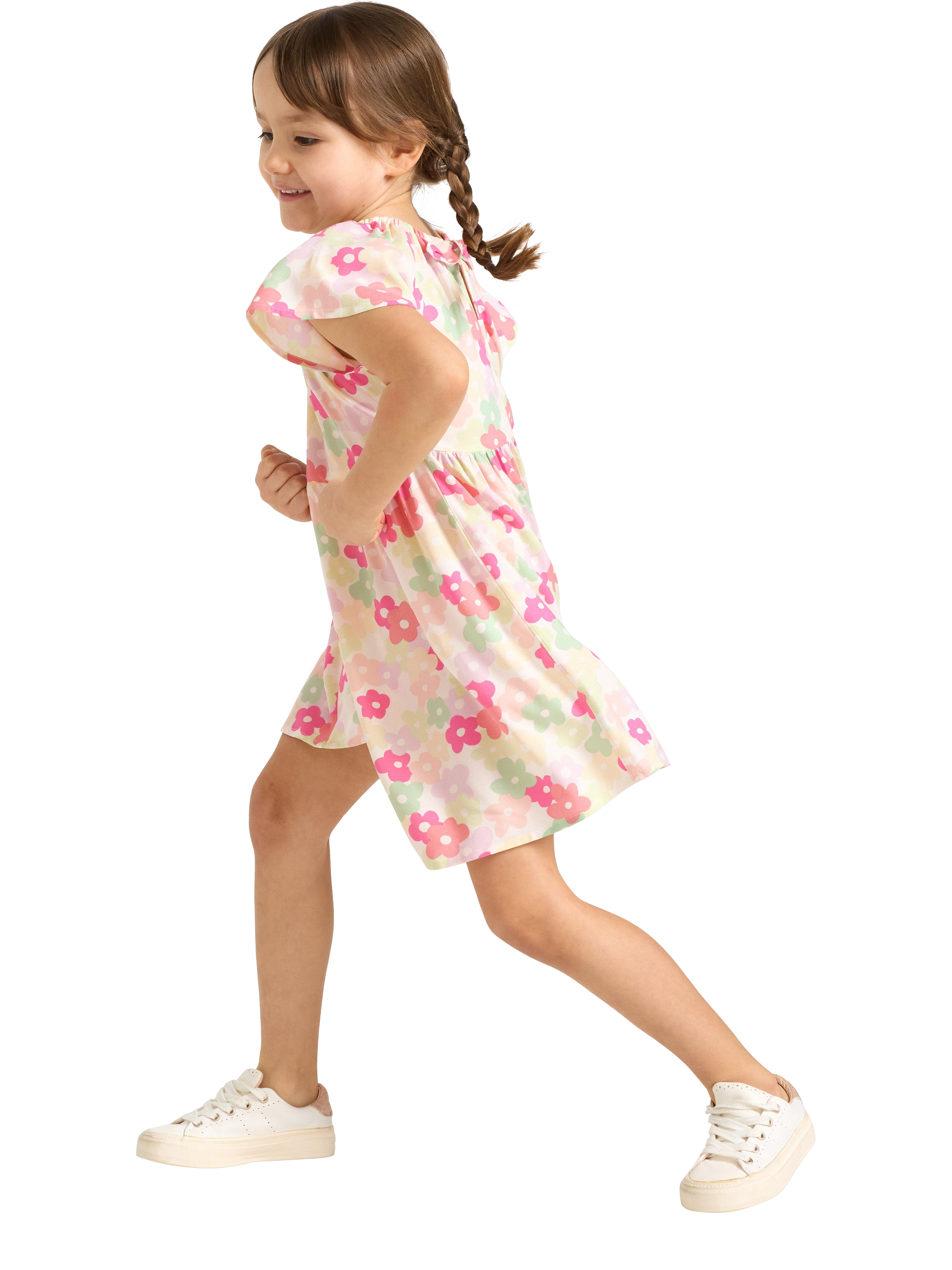 Product image 3 of 6, which shows Lindex Kids' Short Sleeved Floral Print Dress, Light Pink, 2-3 years