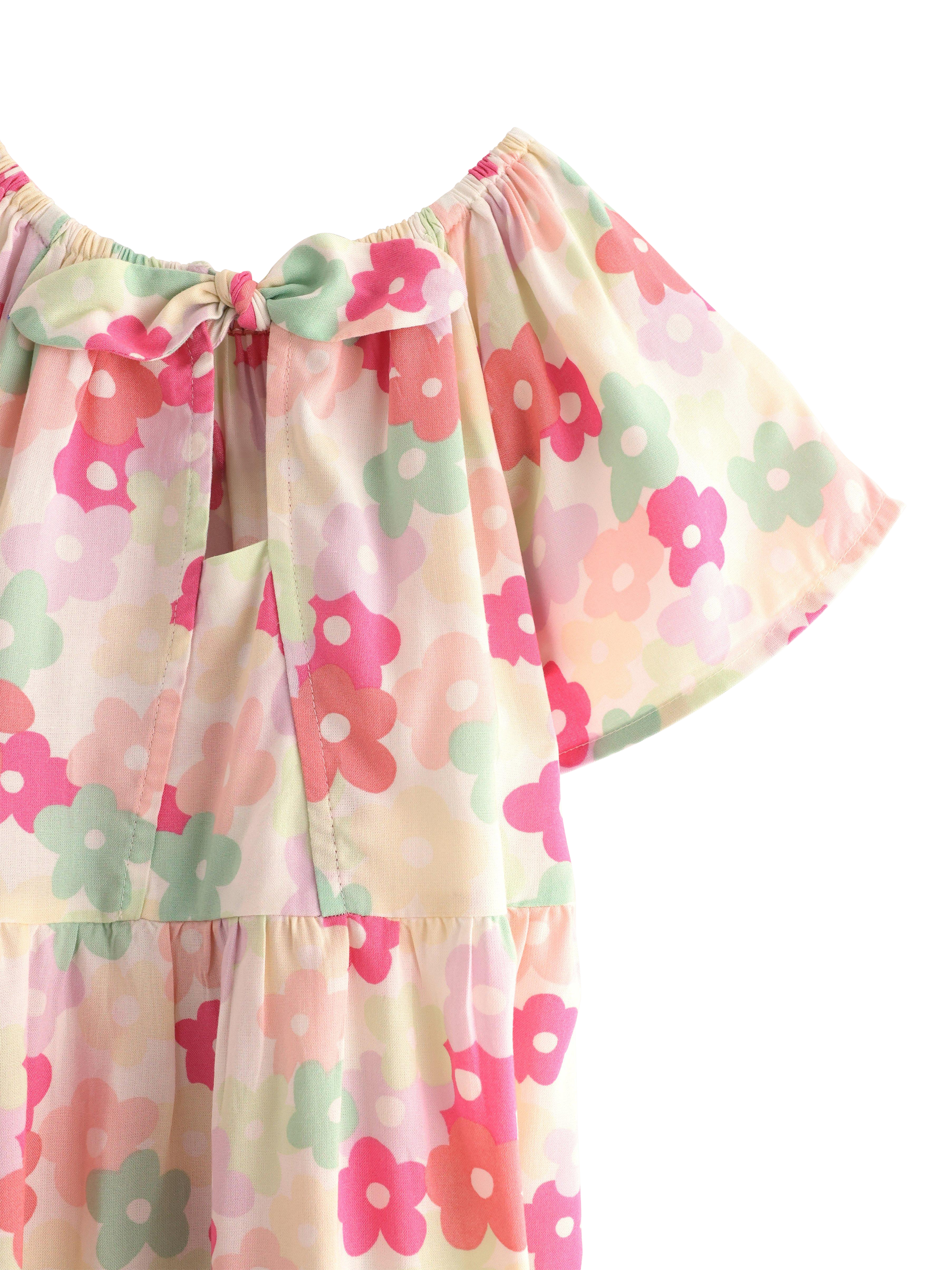 Product image 6 of 6, which shows Lindex Kids' Short Sleeved Floral Print Dress, Light Pink, 2-3 years