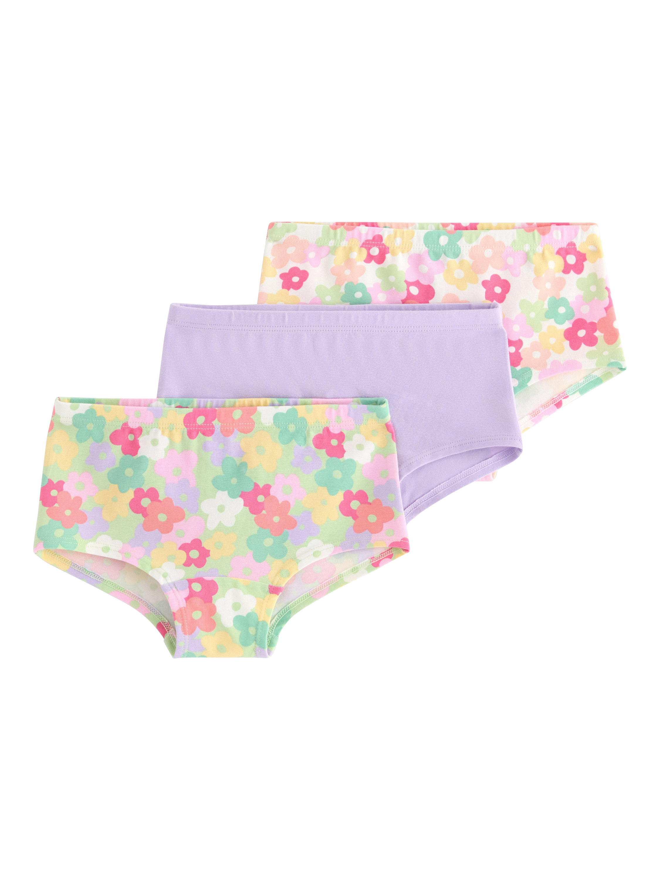 Product image 1 of 3, which shows Lindex Kids' Cotton Floral Print Hipster Briefs, Pack of 3, Light Dusty White, 4-6 years