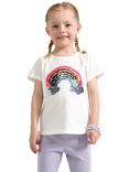 Lindex Kids' Cotton Short Sleeved Sequin Rainbow T-Shirt, Light Dusty White
