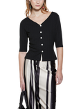 SISLEY V-Neck Slim Fit Ribbed Knit Cardigan