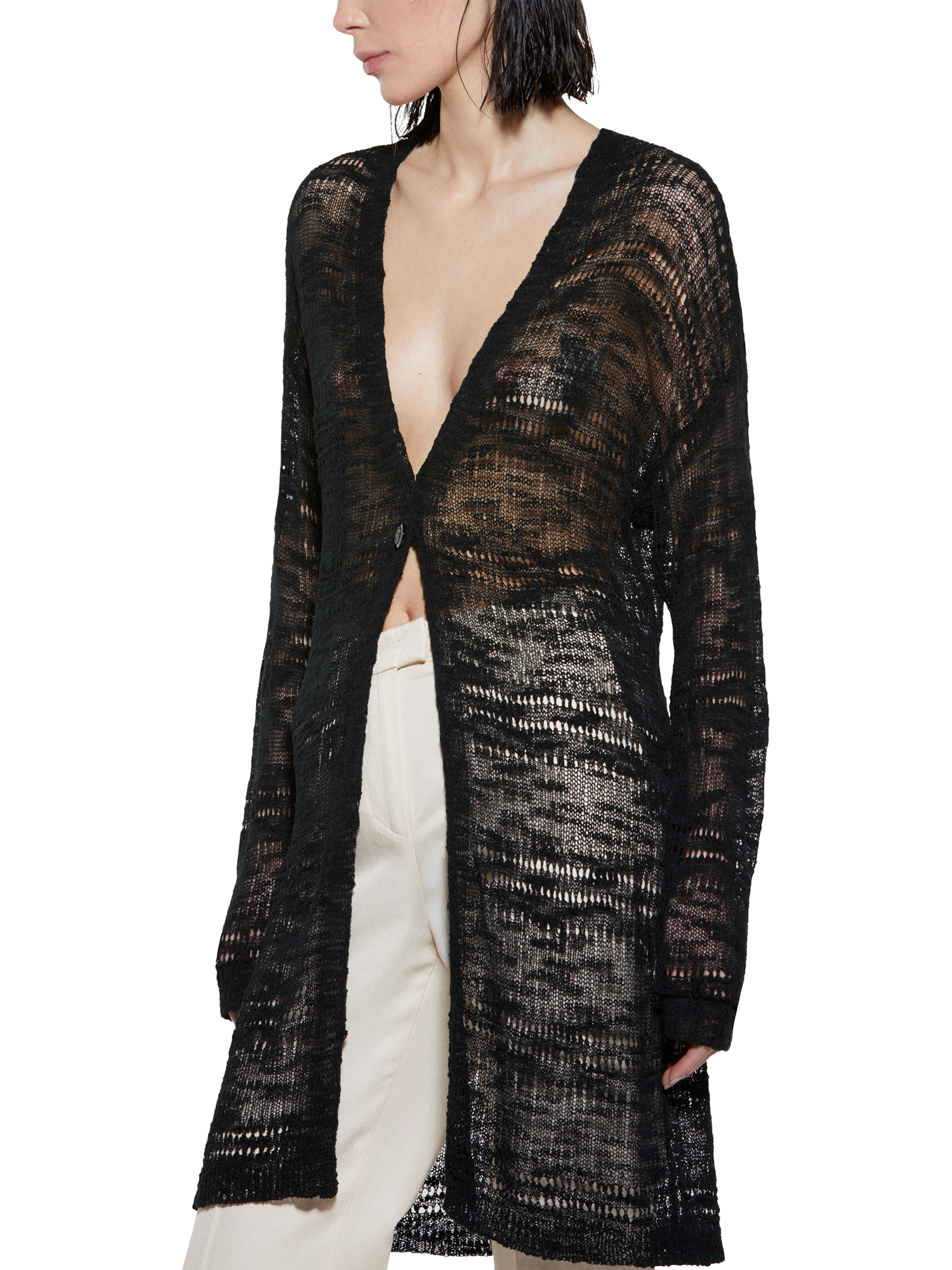 Product image 1 of 5, which shows SISLEY Long Sleeve V-Neck Knitted Cardigan, Black, XS
