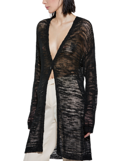 SISLEY Long Sleeve V-Neck Knitted Cardigan, Black